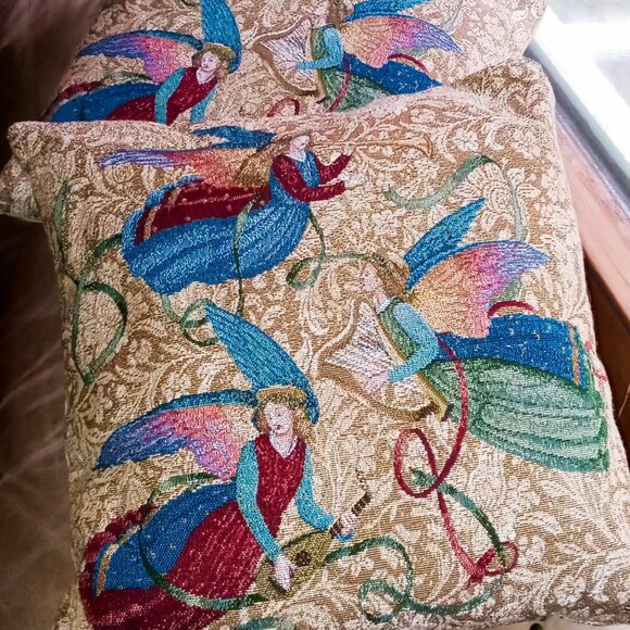 Beautiful Angels w/Musical Instruments Tapestry Throw Pillows (x2) Home Decor - Picture 2 of 9